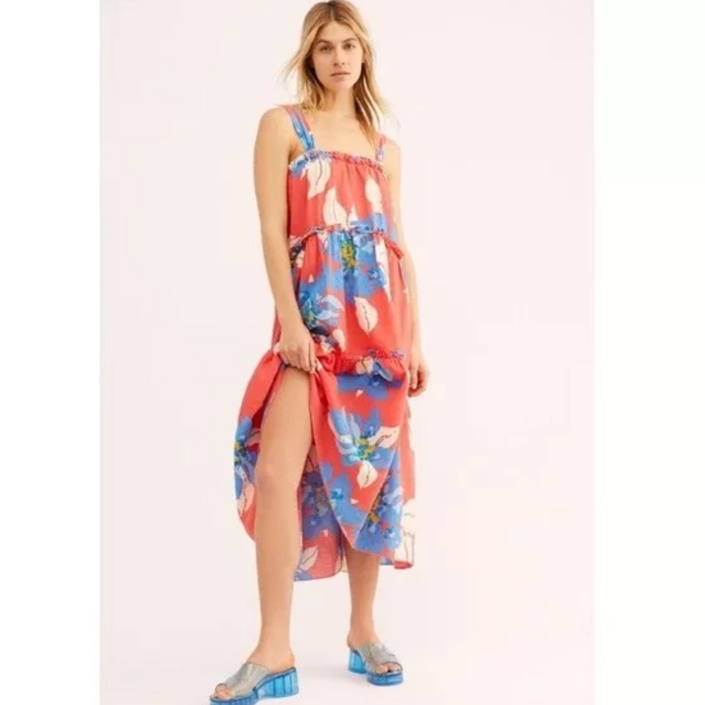 Free People Dress Womens Small Moonshine Floral Beachy Tropical Vacation Linen - Picture 2 of 10